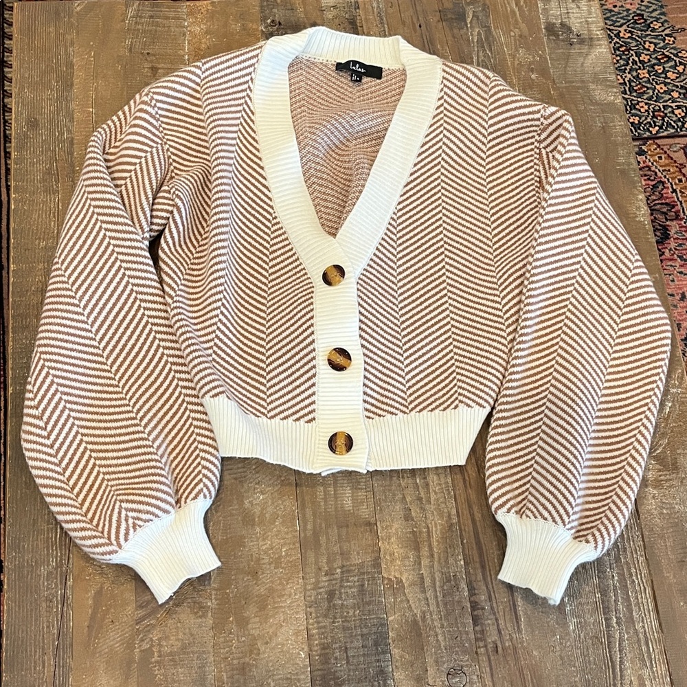 Lulus Brown & White Striped Button-Up Cardigan - Picture 2 of 8
